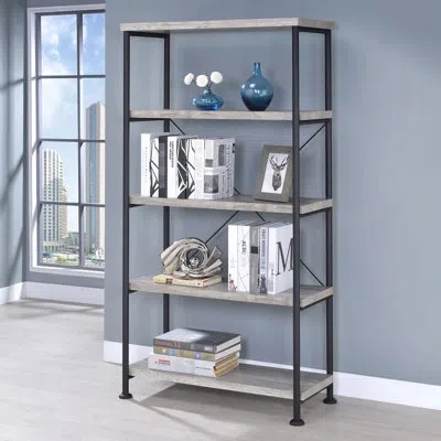 Joanna Vargas Grey Driftwood 4-shelf Bookcase, Enhances Decor Of Home Office And Living Room Rustic Bookcase In Dr In Black