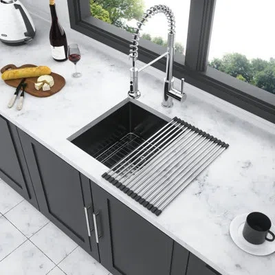 Joanna Vargas Gunmetal Black Undermount Kitchen Sink 15"x17"x10", 16g Stainless, To Peeling, Included Dish Grid Fo In Silver