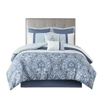 Joanna Vargas King Comforter 8 Pieces, Blue Style, , 2 Shams, Decorative Pillows, 1 Pillow, Washable Piece , Print