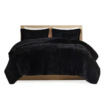 Joanna Vargas King/ King Shaggy Long Fur Comforter - Black , Soft And Charming 2 Matching Shams For Bedroom Stylis
