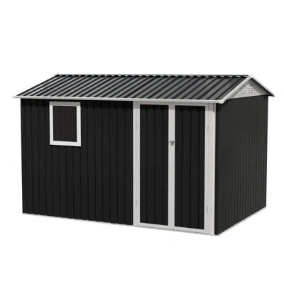 Joanna Vargas Metal Garden Shed 9.5 X 6.7ft, Iron Frame, Weather , Large Space For Household Items, Translucent Wi In Black
