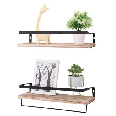 Joanna Vargas Natural Wood Floating Shelf Of 2 - Wall Mounted With Brackets For Bedroom, Living Room, Kitchen, Bat In Multi