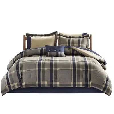 Joanna Vargas Navy And Taupe Twin Plaid Comforter Sheets - Comfortable, Stylish Sheet Ensemble Stylish, Materials In Brown