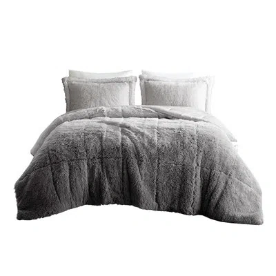 Joanna Vargas Ombre Shaggy Faux Fur Comforter For King/ King - , Fabric Fur, Comfortable Bedding In Gray