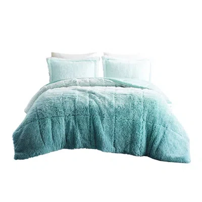 Joanna Vargas Ombre Shaggy Fur Comforter Full/queen - , , Soft Full/queen, Breathable, Luxury Bedding In Blue