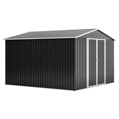Joanna Vargas Outdoor 10x10 Ft Black Metal Utility Storage Shed, Updated Heavy - Duty Frame, Lockable Double Slidi