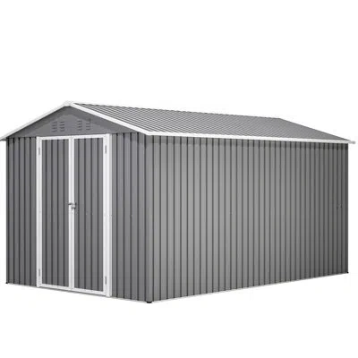 Joanna Vargas Outdoor Storage Shed 8 X 12 Ft - Metal Tool With Aluminium Frame, Lockable Double Doors, Ample Space In Gray