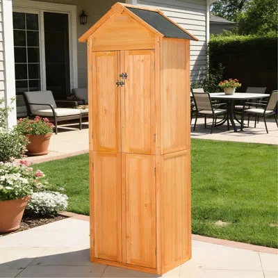 Joanna Vargas Outdoor Storage Shed - Waterproof Wood Tool Cabinet For Patio, Lawn With Lockable Doors. Weather Des In Brown