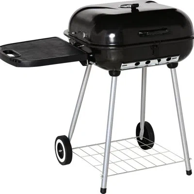 Joanna Vargas Portable Charcoal Grill With Wheels And Bottom Shelf - 21" Bbq Smoker Adjustable Vents For Picnic, C In Black