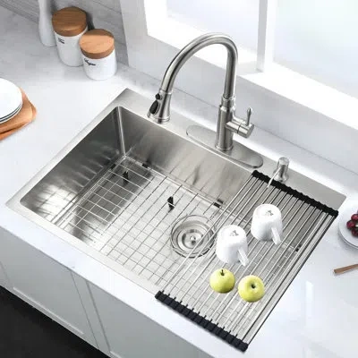Joanna Vargas Rust Stainless Steel 30 In Sink With Extra Basin & Sound Absorbing Pad 2 Single Bowl Drop-in Scratch In Silver