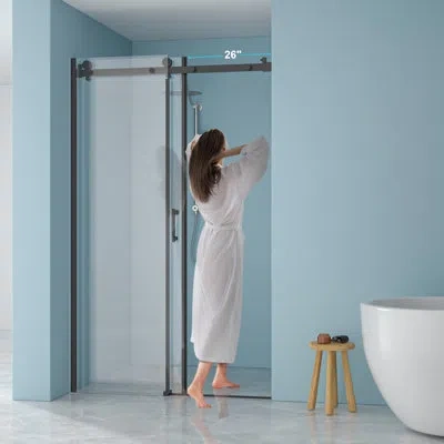 Joanna Vargas Single Shower Door, 8mm Tempered Glass, 304 Stainless Steel Matte Black Frame, Luxury Design, For Sp