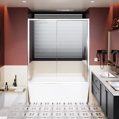 Joanna Vargas Single Sliding Shower Door For Bathtub, 60 In W X 62 H, Clear Tempered Glass, Aluminum Frame, Zinc A