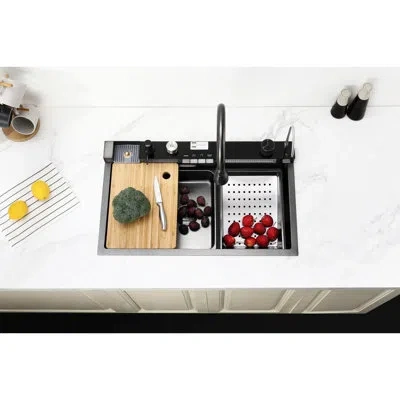Joanna Vargas Stainless Steel Sink - With Cut-out Template Kitchen Easy To Install Drainage Basket In Black