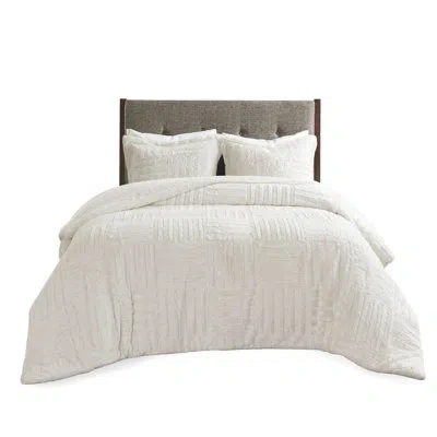Joanna Vargas Twin Faux Fur Comforter In - Checkerboard Pattern, , Wash & Dry Easily With 2 Shams Washable, Of 3   In White