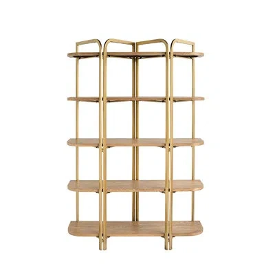 Joanna Vargas Warm Ash Veneer Five - Tier Shelving With Scalloped Iron Frame, Perfect For Decorative Accents Mid C In Brown