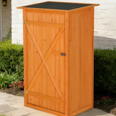 Joanna Vargas Waterproof Garden Storage With Lockable Door, Flat - Roofed Wooden Tool Shed, For Backyard And Terra In Brown