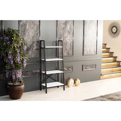 Joanna Vargas White 5 Tier Modern Bookshelf Organizer, Metal Frame Solid Wood Bookcase For Restricted Living And O