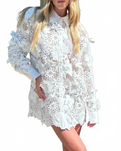 Jocelyn 3d Floral Lace Oversized Shirt In White