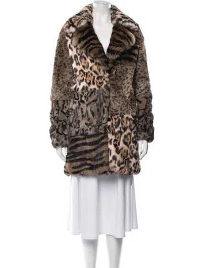 Pre-owned Jocelyn Animal Print Faux Fur Coat In Brown