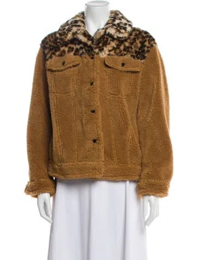 Pre-owned Jocelyn Animal Print Faux Fur Jacket In Brown