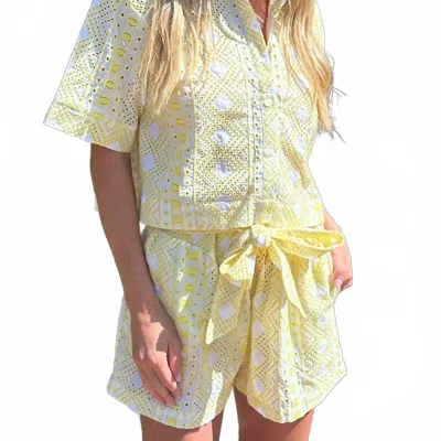 Jocelyn Eyelet Shorts With Bow In Yellow