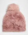 Jocelyn Faux-fur Knit Beanie W/ Pompom In Pink
