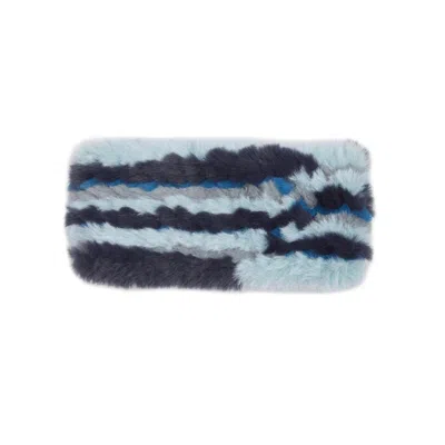 Jocelyn Faux Fur Knitted Headband In Blue Multi