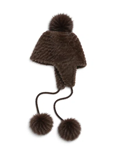 Jocelyn Faux Fur Pom Pom Trapper Hat In Brown