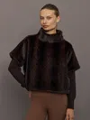 Jocelyn Faux Mink Sweatshirt With Knit Sleeves In Brown