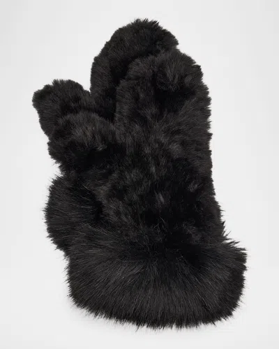 Jocelyn Faux Rex Rabbit Fur Mittens In Black