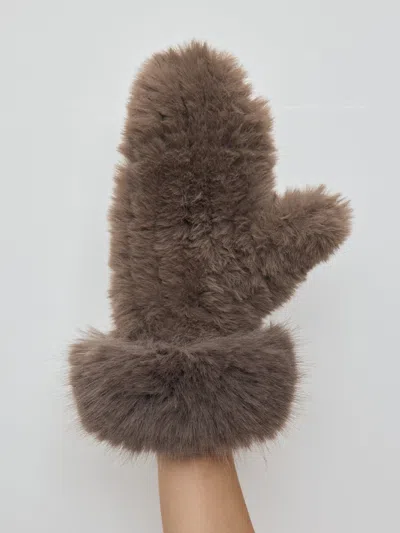 Jocelyn Faux Rex Rabbit Knit Mittens In Palomino