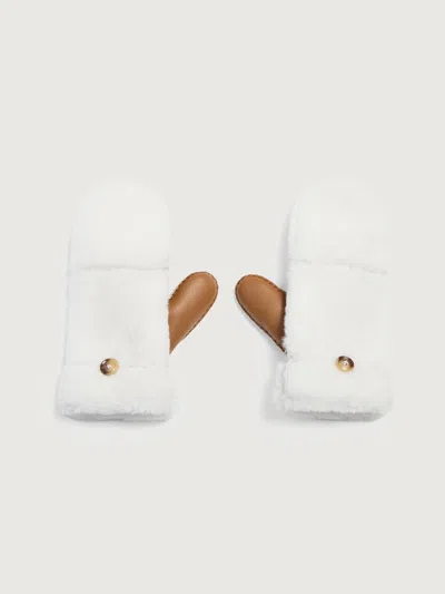 Jocelyn Faux Shearling & Leather Flip Top Mittens In Chestnut,ivory