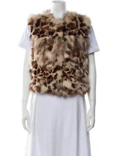 Pre-owned Jocelyn Fox Animal Print Fur Jacket In Brown