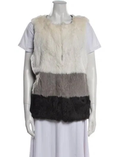 Pre-owned Jocelyn Fur Colorblock Pattern Vest In Blue