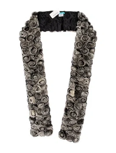 Pre-owned Jocelyn Fur Floral Print Scarf In Brown