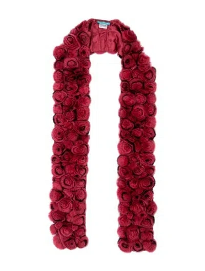 Pre-owned Jocelyn Fur Floral Print Scarf In Red