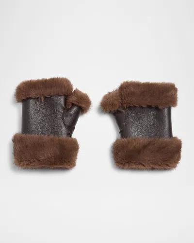 Jocelyn Gstaad Faux Fur And Leather Fingerless Mittens In Brown