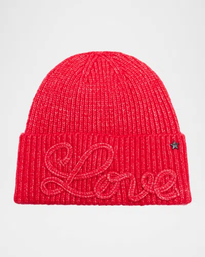 Jocelyn Love Embroidered Knit Beanie In Red