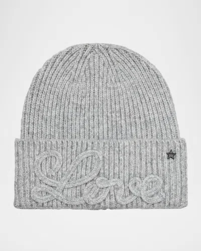Jocelyn Love Embroidered Knit Beanie In Gray