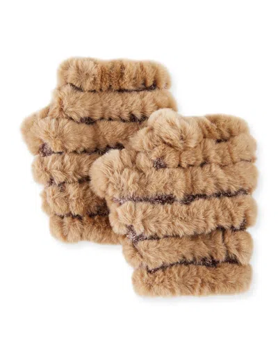 Jocelyn Mandy Fingerless Faux Fur Mittens In Beige