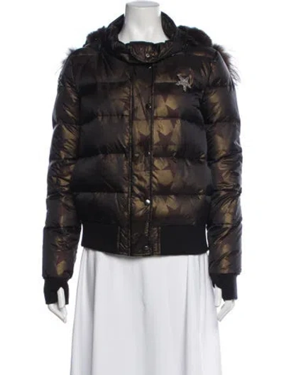 Pre-owned Jocelyn Nylon Patterned Down Coat In Brown