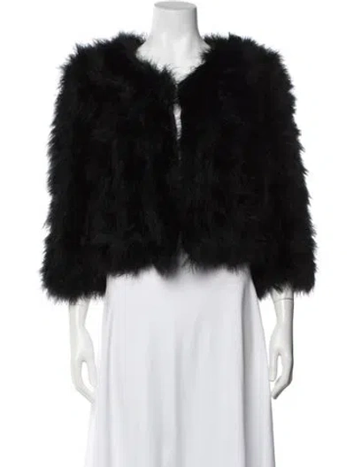 Pre-owned Jocelyn Ostrich Feather Faux Fur Jacket In Black