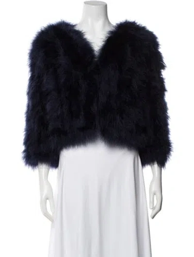 Pre-owned Jocelyn Ostrich Feather Faux Fur Jacket In Blue