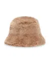 Jocelyn Oversized Faux Fur Bucket Hat In Brown
