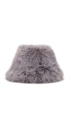 Jocelyn Oversized Faux Fur Bucket Hat In Grey