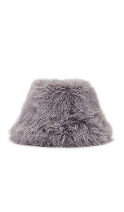 Jocelyn Oversized Faux Fur Bucket Hat In Grey