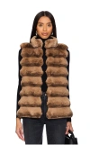 Jocelyn Plush Faux Fur Reversible Vest In Beige