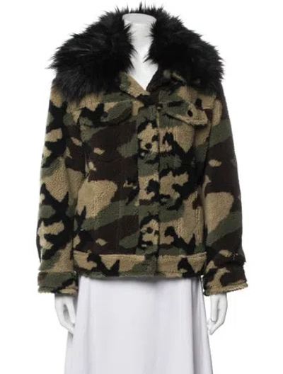 Pre-owned Jocelyn Printed Faux Fur Jacket In Green