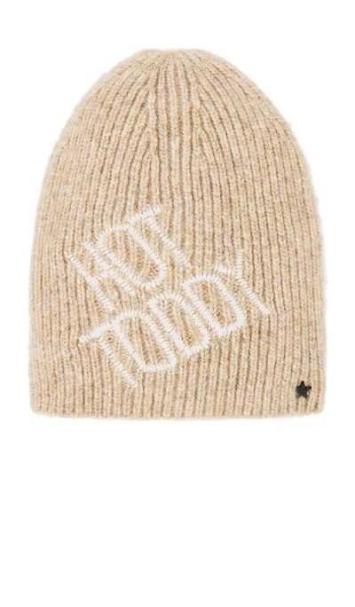 Jocelyn Rib Knit Hat With Embroidery In Tan