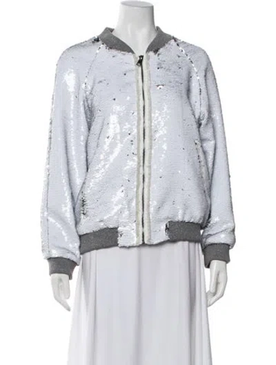 Pre-owned Jocelyn Sequin Bomber Jacket In White